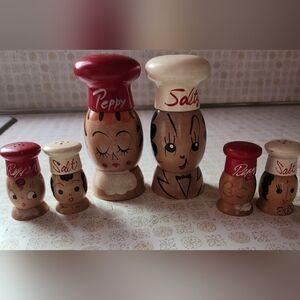 VTG MCM Woodpecker Woodware Wood Salty Peppy Salt & Pepper Shakers Japan AA23
